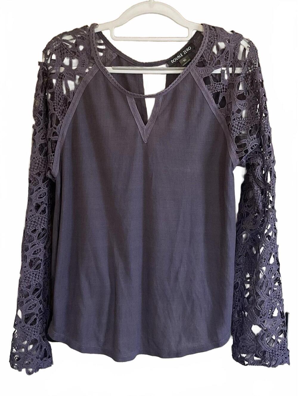 Double Zero Womens Lace Long Sleeve Open Back Purple Blouse Size XL